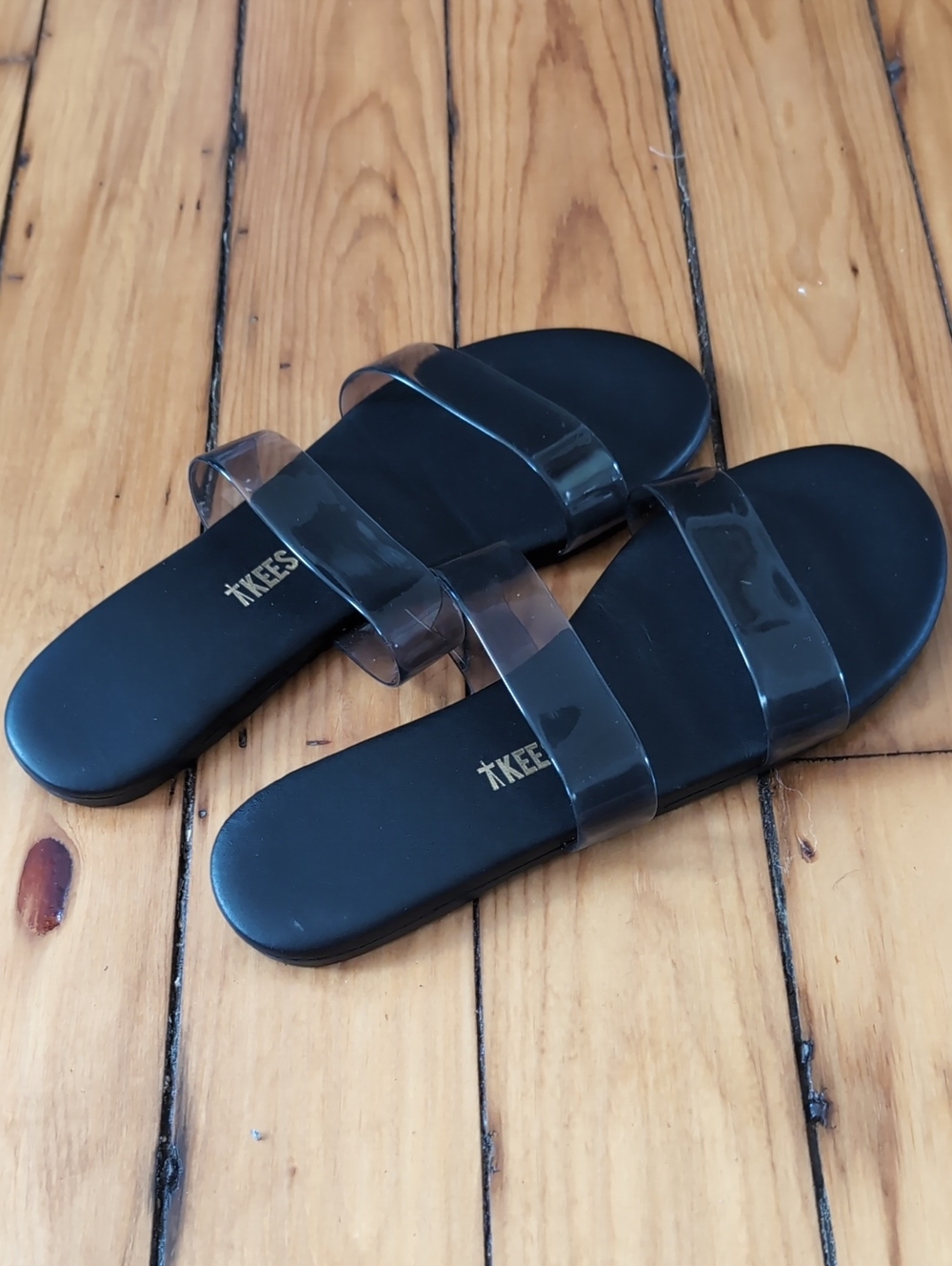 TKEES Clear Strap Black Slide Sandals Sz 8 - Picture 2 of 7